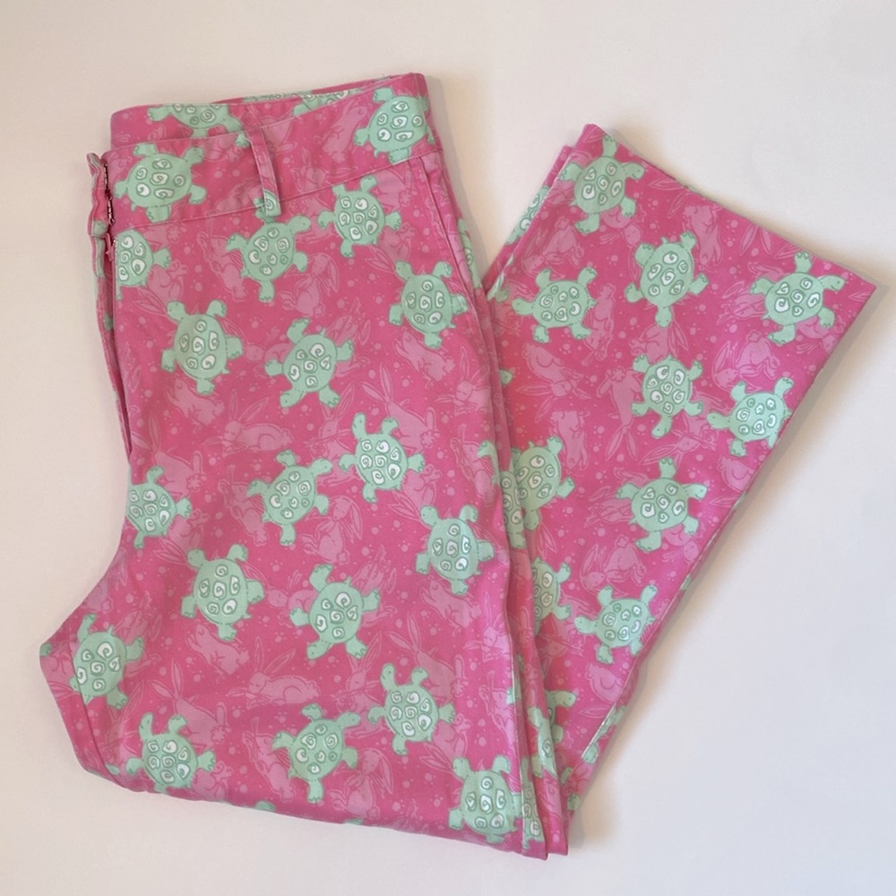 Lilly Pulitzer Pink and Green Size 10 Capris Turtles and Rabbits print